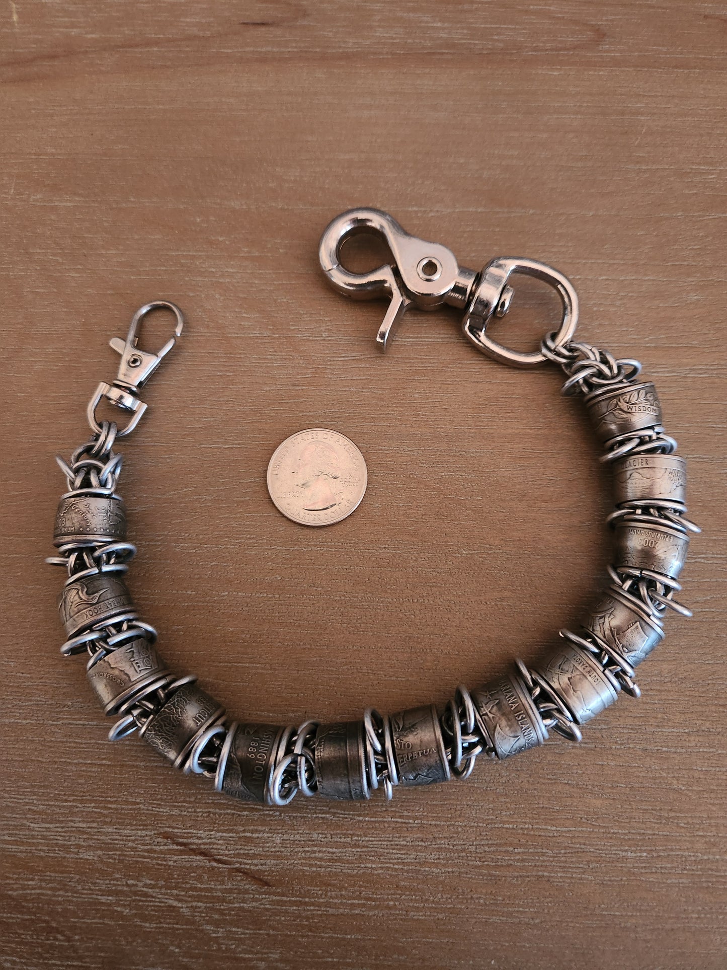 18in. Custom United States Quarter polished steel wallet chain