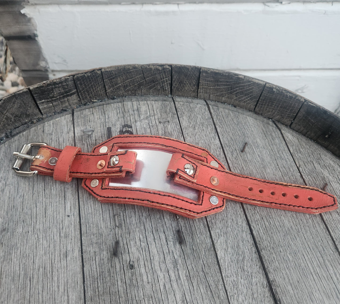 Custom Vintage Red and Polished Steel Smart Watch with Adjustable Strap and Durable Design