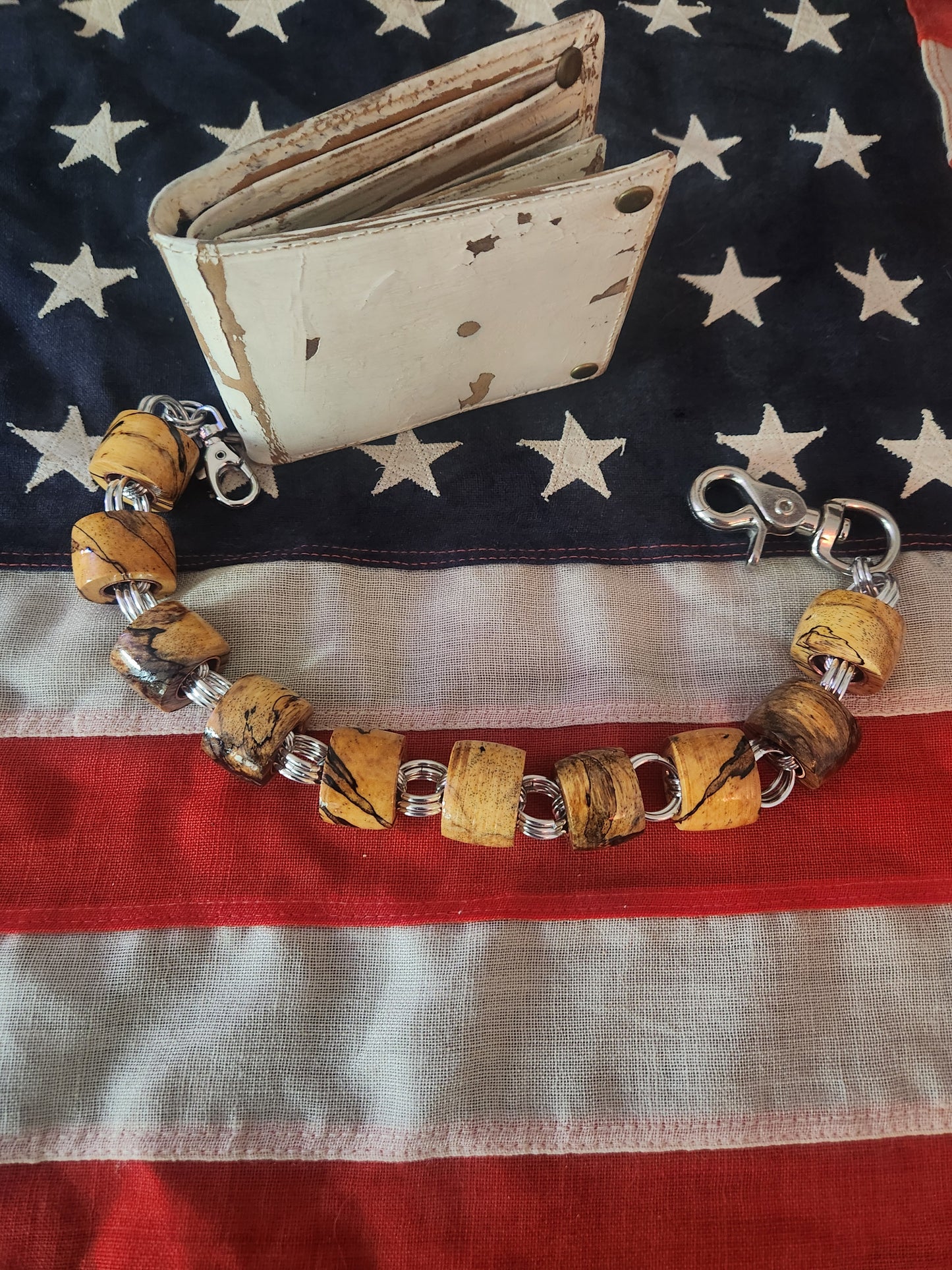 18in. Exotic Wood "Spalted Tamarind" Chain Wallet with Polished Steel Rings
