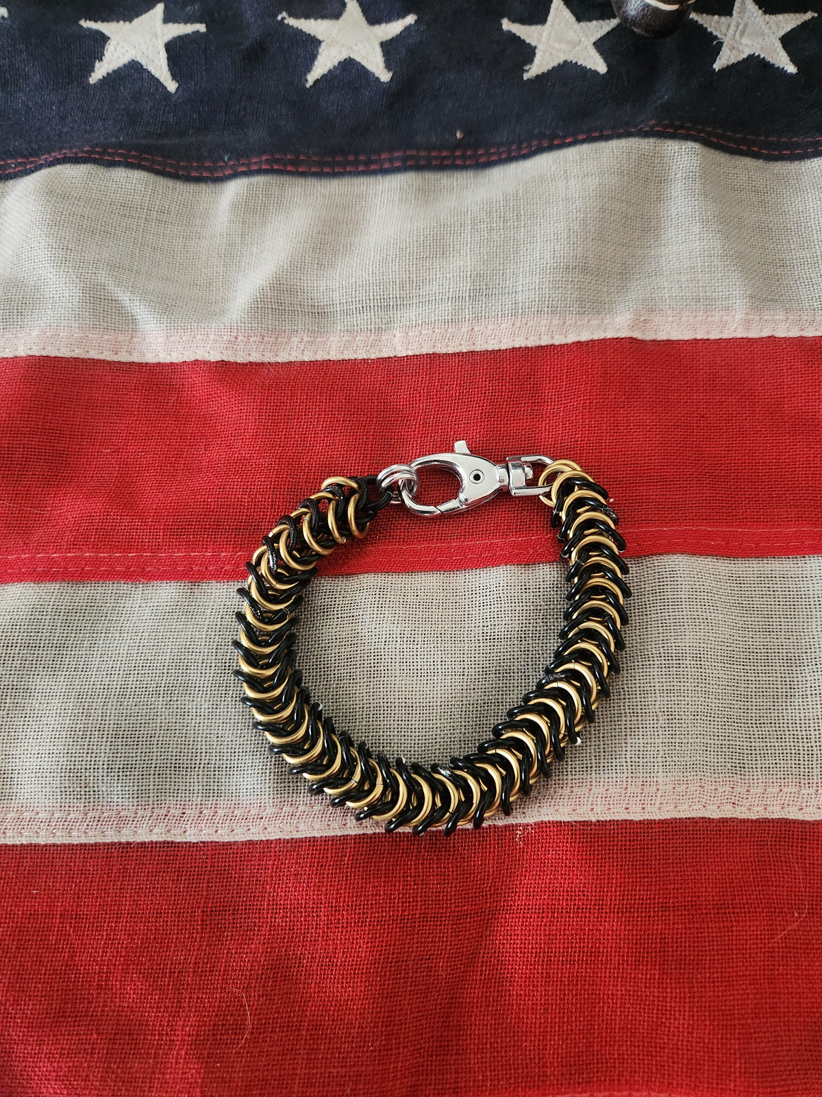 Polished and Black Weaved Box Chain Bracelet