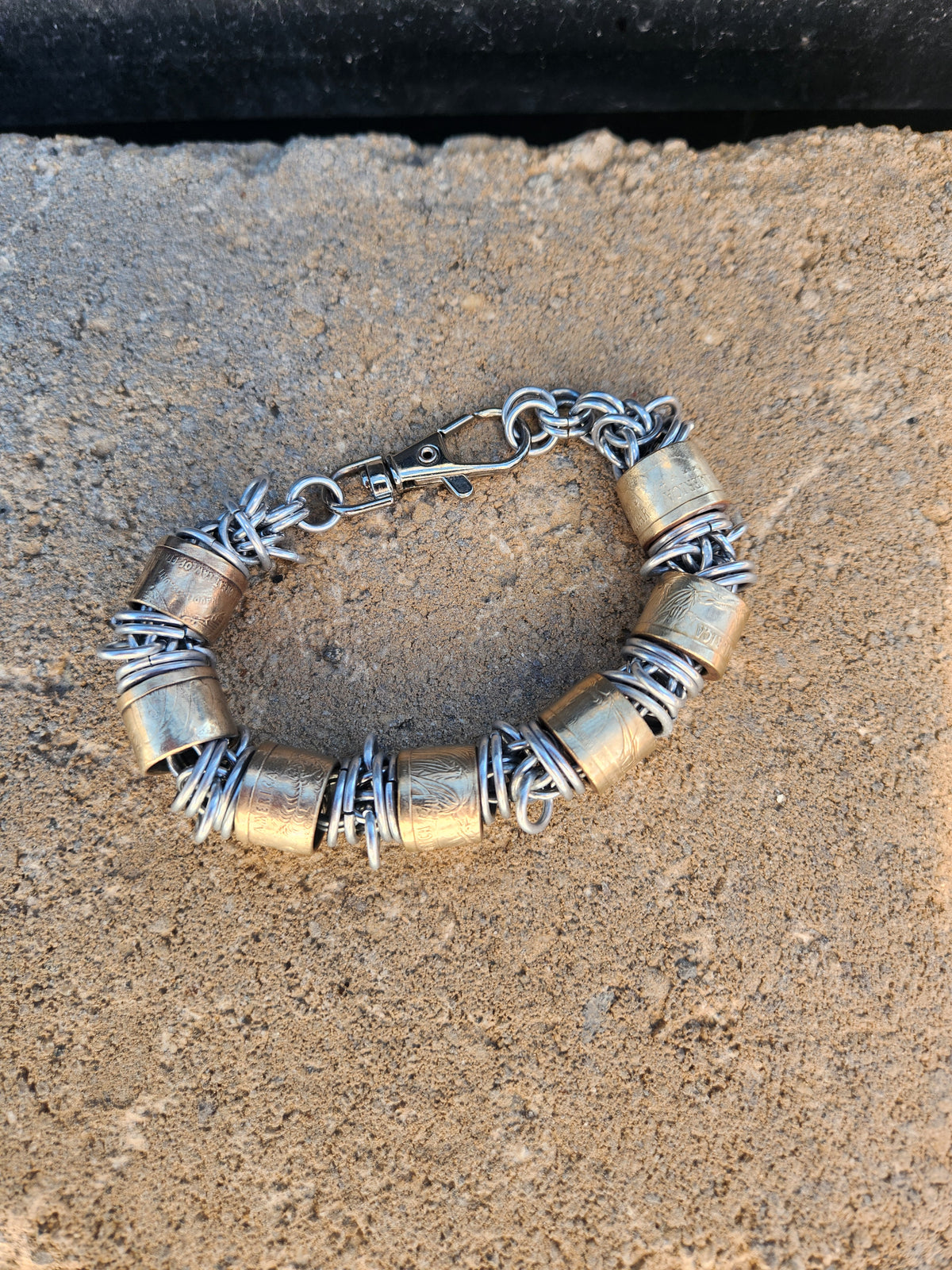Custom United States Gold Dollar Coin and Polished Steel Bracelet - Customizable Design with Chain Link