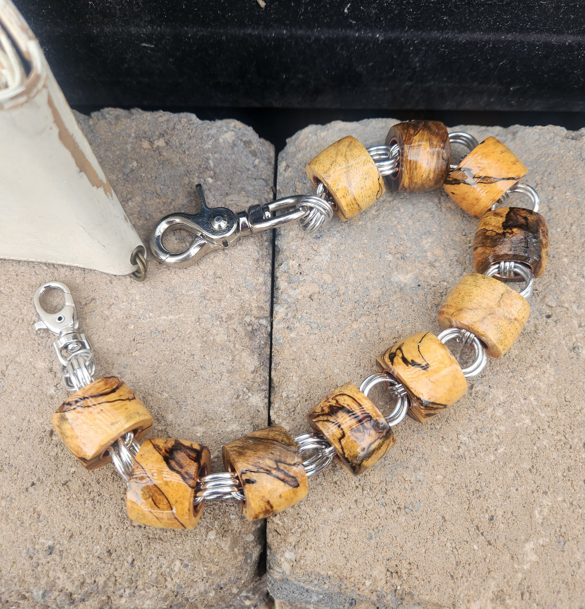 18in. Exotic Wood "Spalted Tamarind" Chain Wallet with Polished Steel Rings