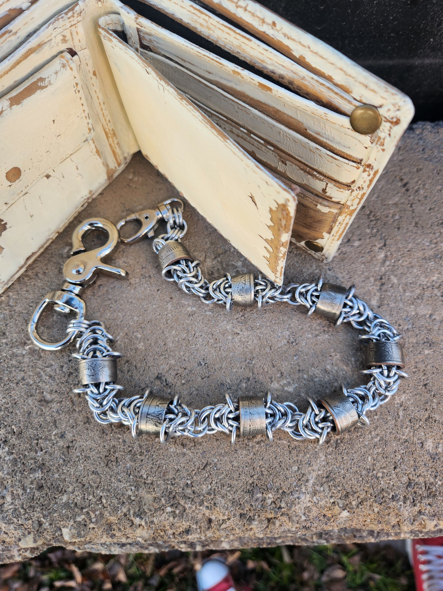 17in. Custom rolled United States quarter wallet chain with Polished steel rings