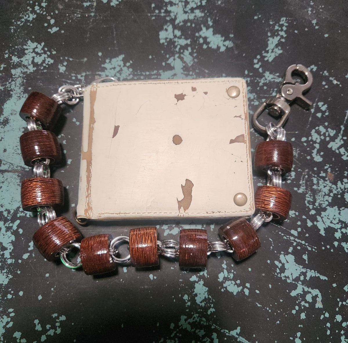 18in. Exotic Wood "Leopardwood" Wallet Chain with Polished Steel Rings