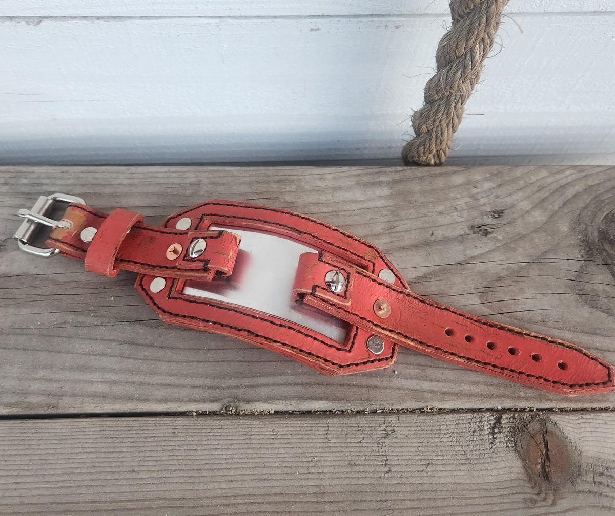 Custom Vintage Red and Polished Steel Smart Watch with Adjustable Strap and Durable Design