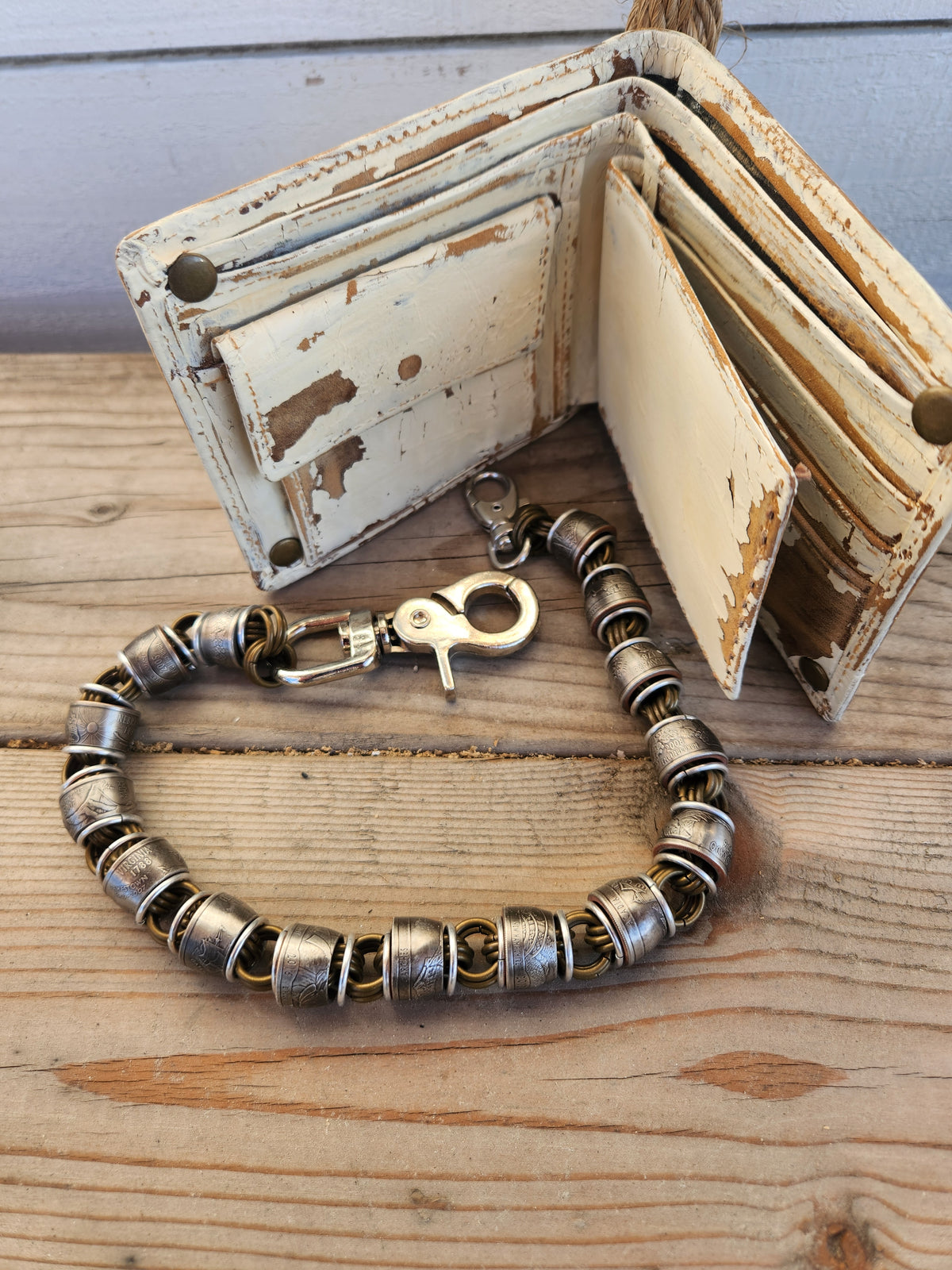 18in. Custom United States Quarter's and polished Steel Ring Wallet Chain with Copper Brass Ring