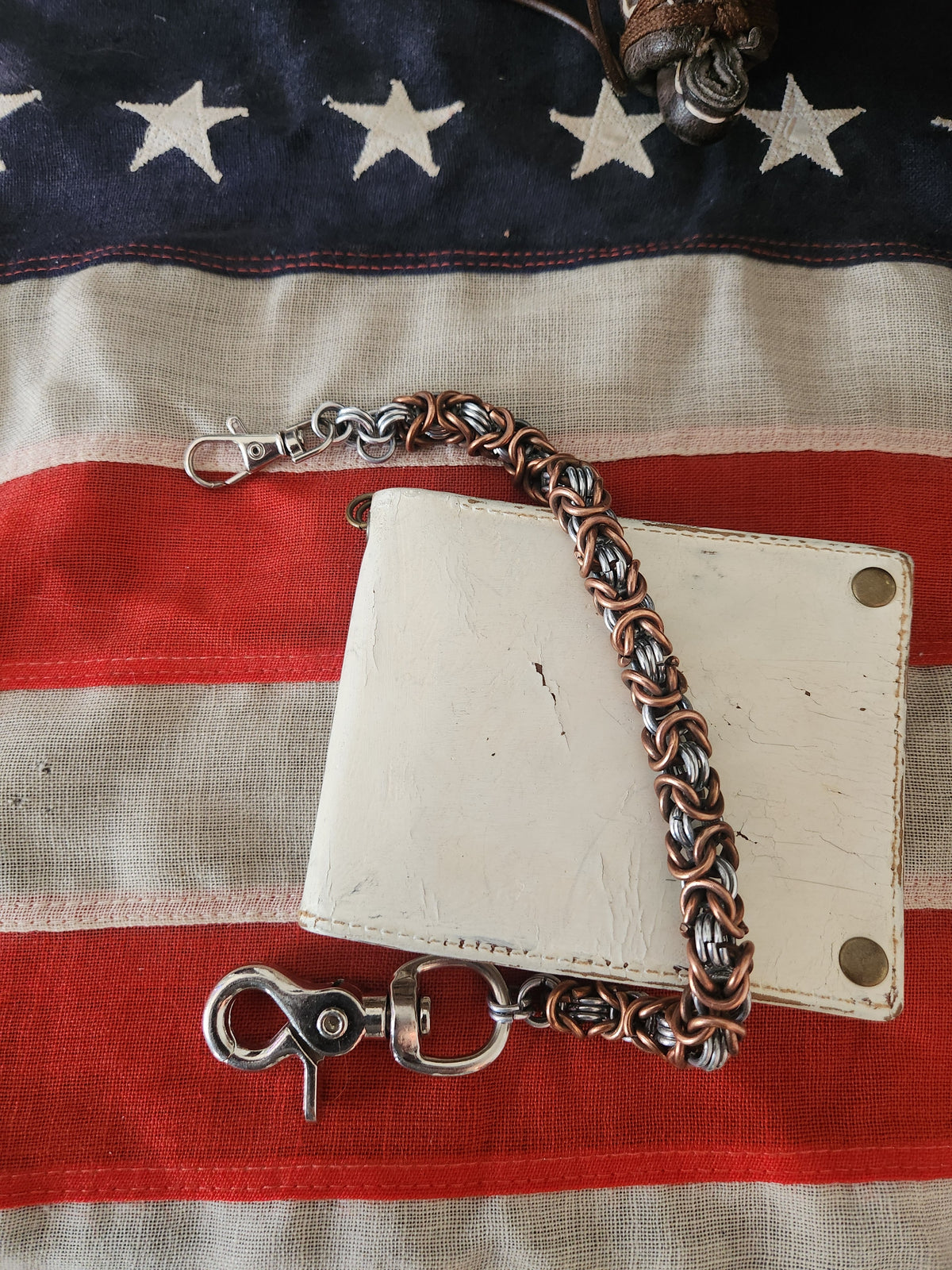 14in. Copper and Polished Steel Ring Wallet Chain - Elegant Design with Decorative Elements