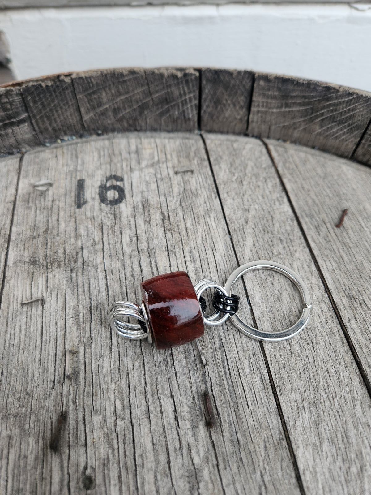 Red Heart Exotic Wood Key Chain - Unique Design with Red Wood Accent and Silver Rings