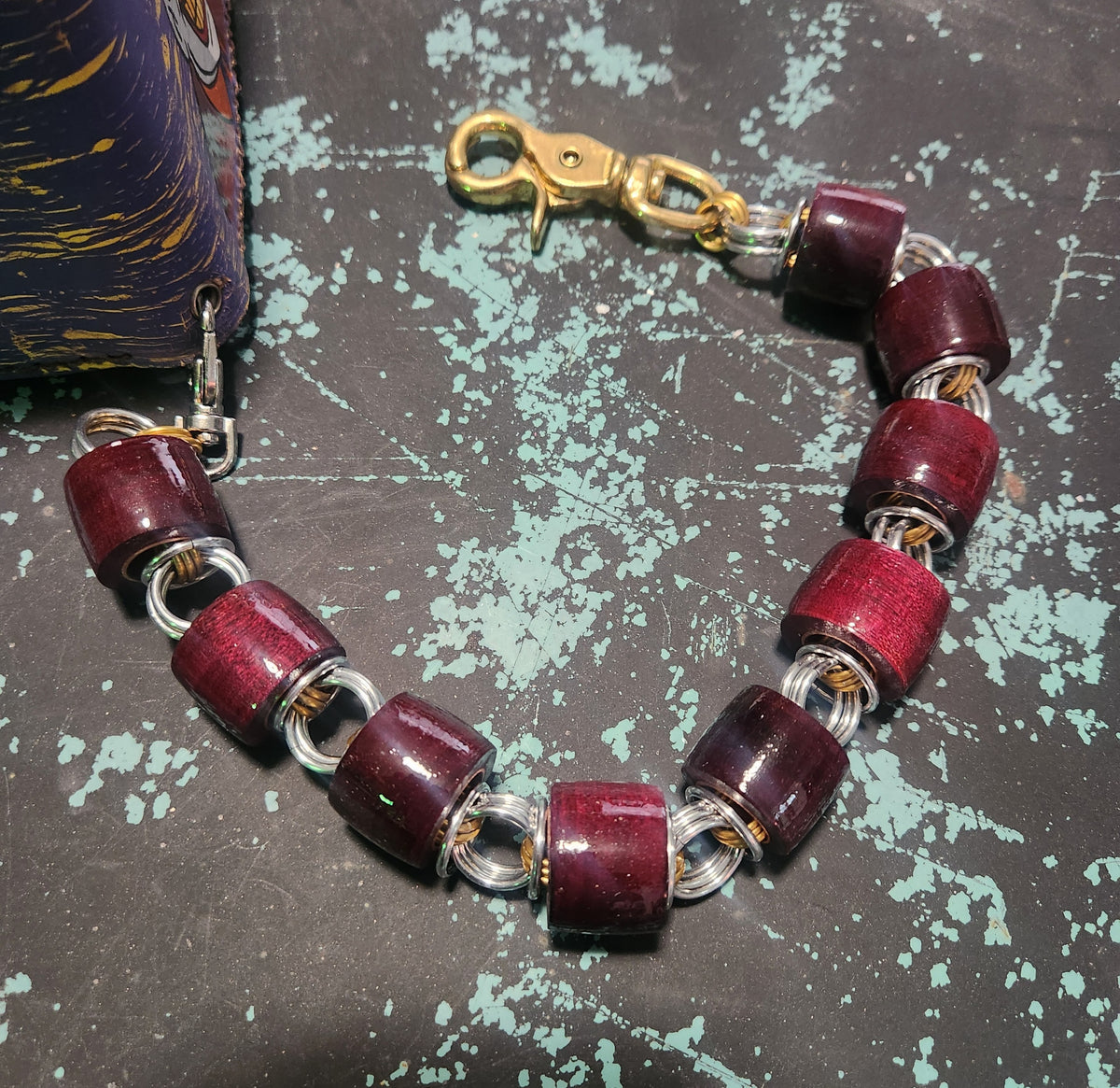 18in. Exotic Wood "Purple Heart" and polished Steel with Brass Rings