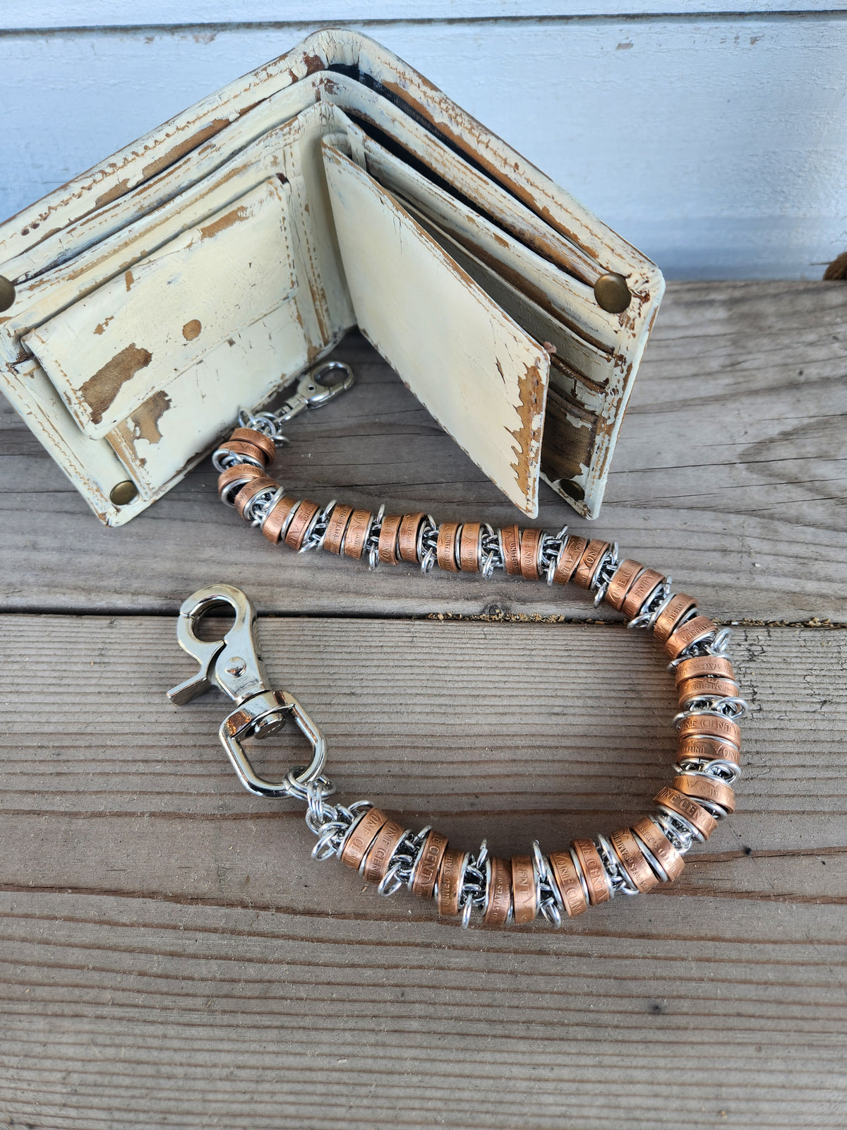 18in. Custom United States Penny Wallet Chain with Unique Braided Design and Adjustable Buckle Closure