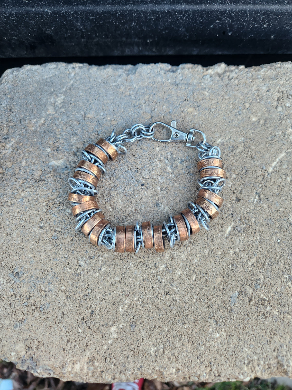 Custom United States Penny Chain Bracelet with Copper-Tone Design and Unique Twists