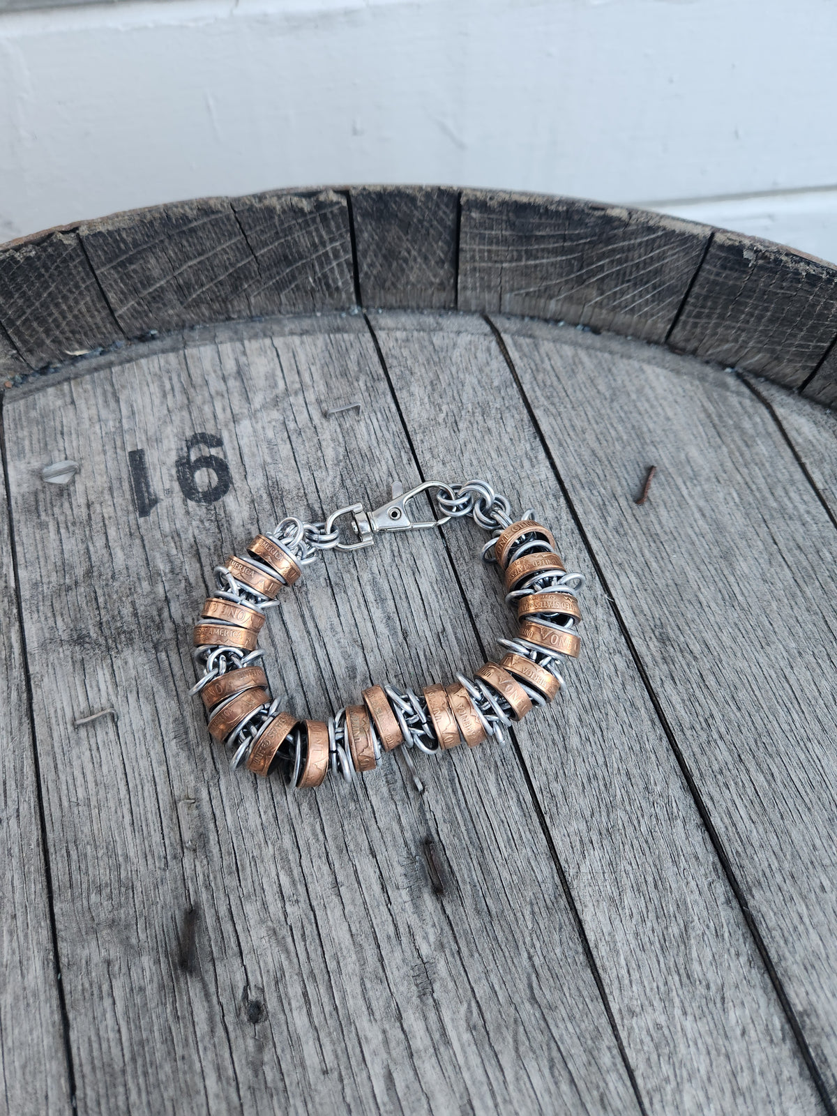 Custom United States Penny Chain Bracelet with Copper-Tone Design and Unique Twists