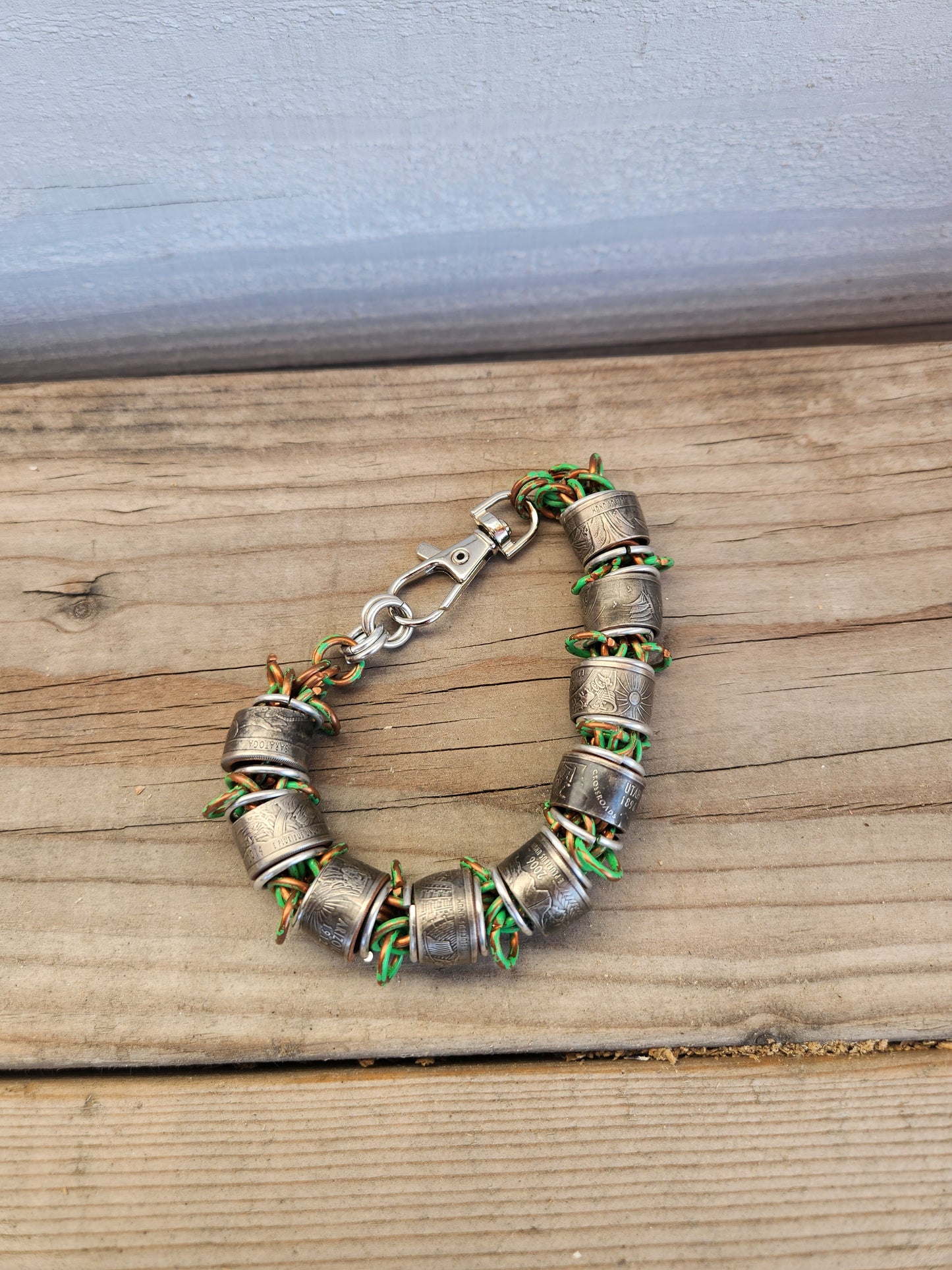 Custom United States Quarter's and Patina Polished Steel Ring Bracelet