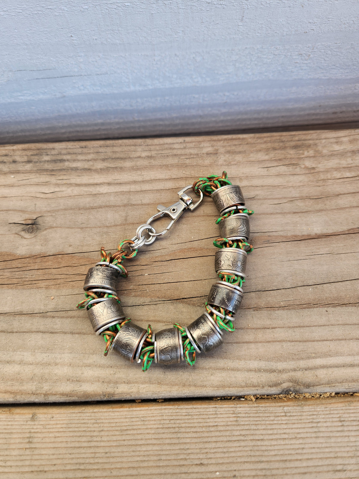 Custom United States Quarter's and Patina Polished Steel Ring Bracelet