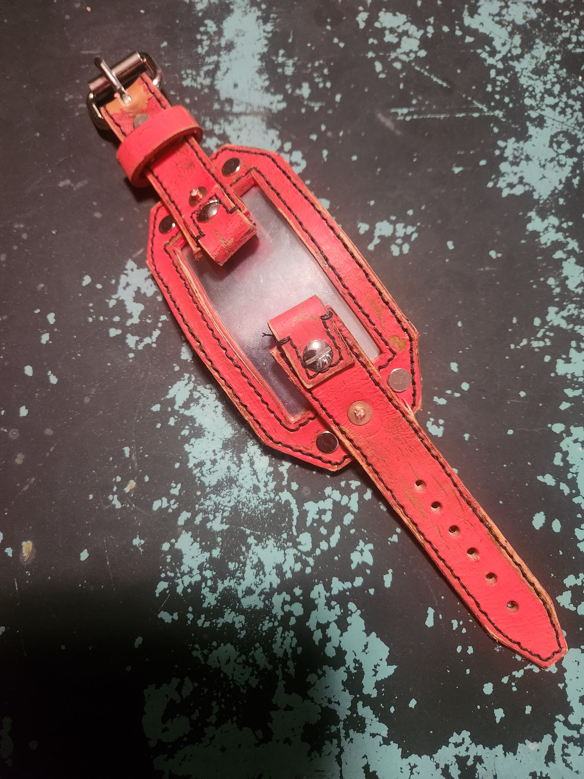 Custom Vintage Red and Polished Steel Smart Watch with Adjustable Strap and Durable Design
