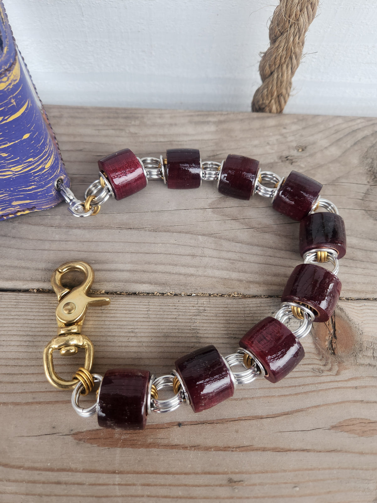 18in. Exotic Wood "Purple Heart" and polished Steel with Brass Rings