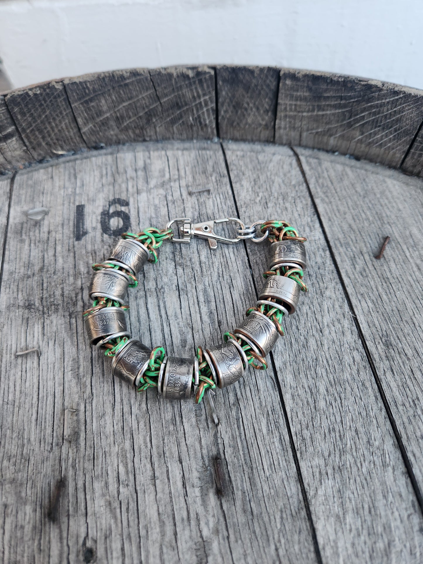 Custom United States Quarter's and Patina Polished Steel Ring Bracelet