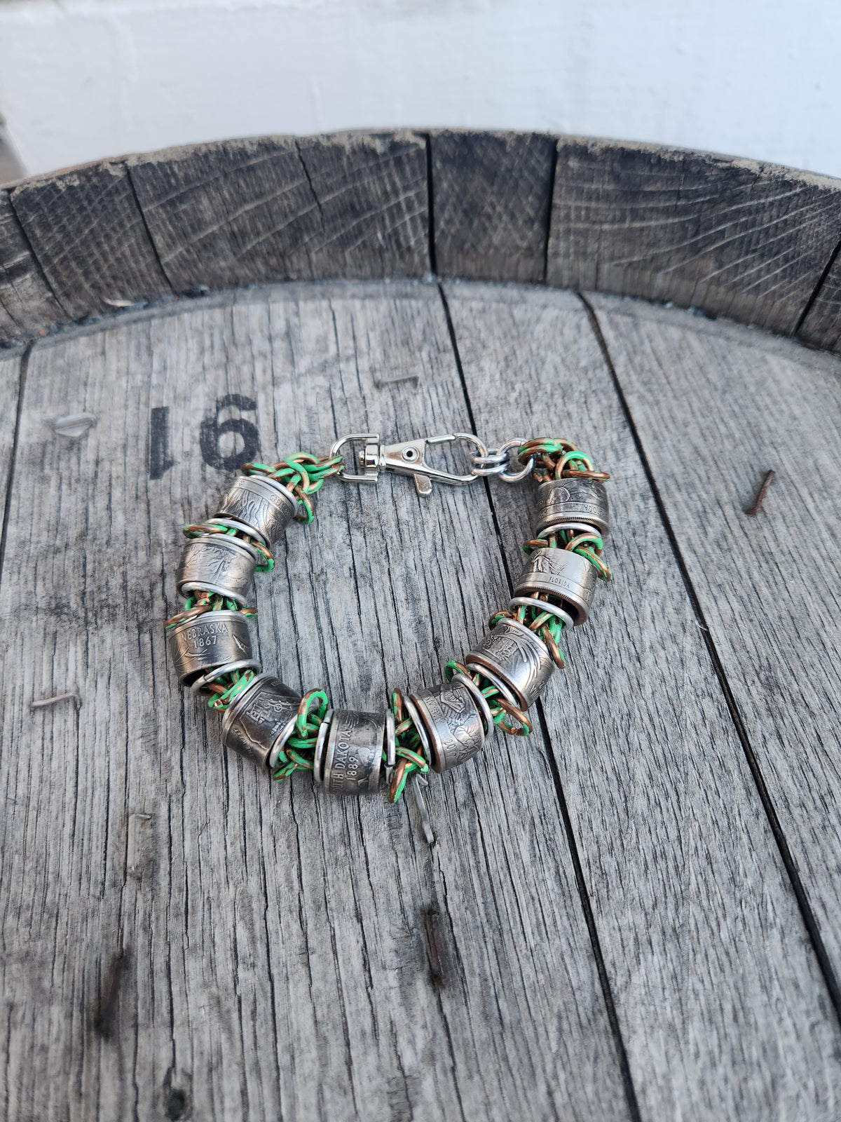 Custom United States Quarter's and Patina Polished Steel Ring Bracelet
