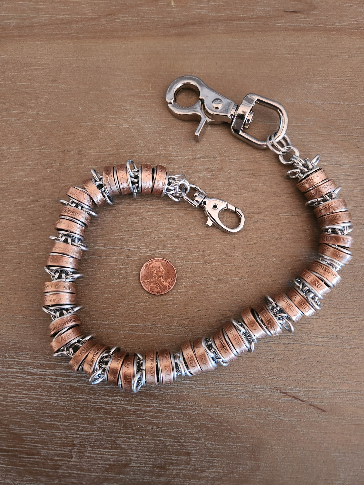 18in. Custom United States Penny Wallet Chain with Unique Braided Design and Adjustable Buckle Closure