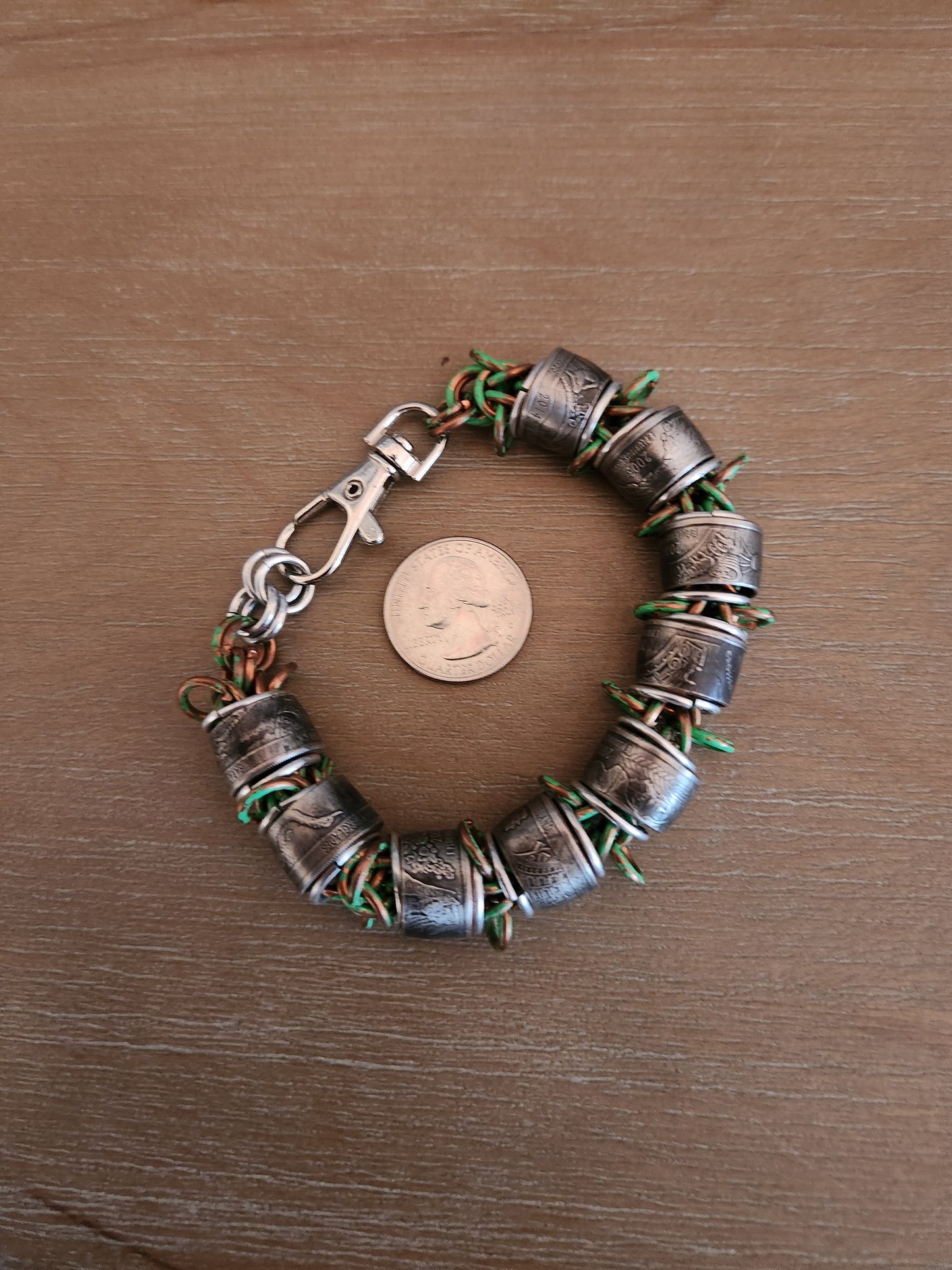 Custom United States Quarter's and Patina Polished Steel Ring Bracelet