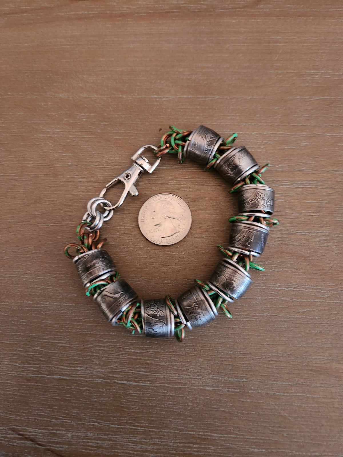 Custom United States Quarter's and Patina Polished Steel Ring Bracelet