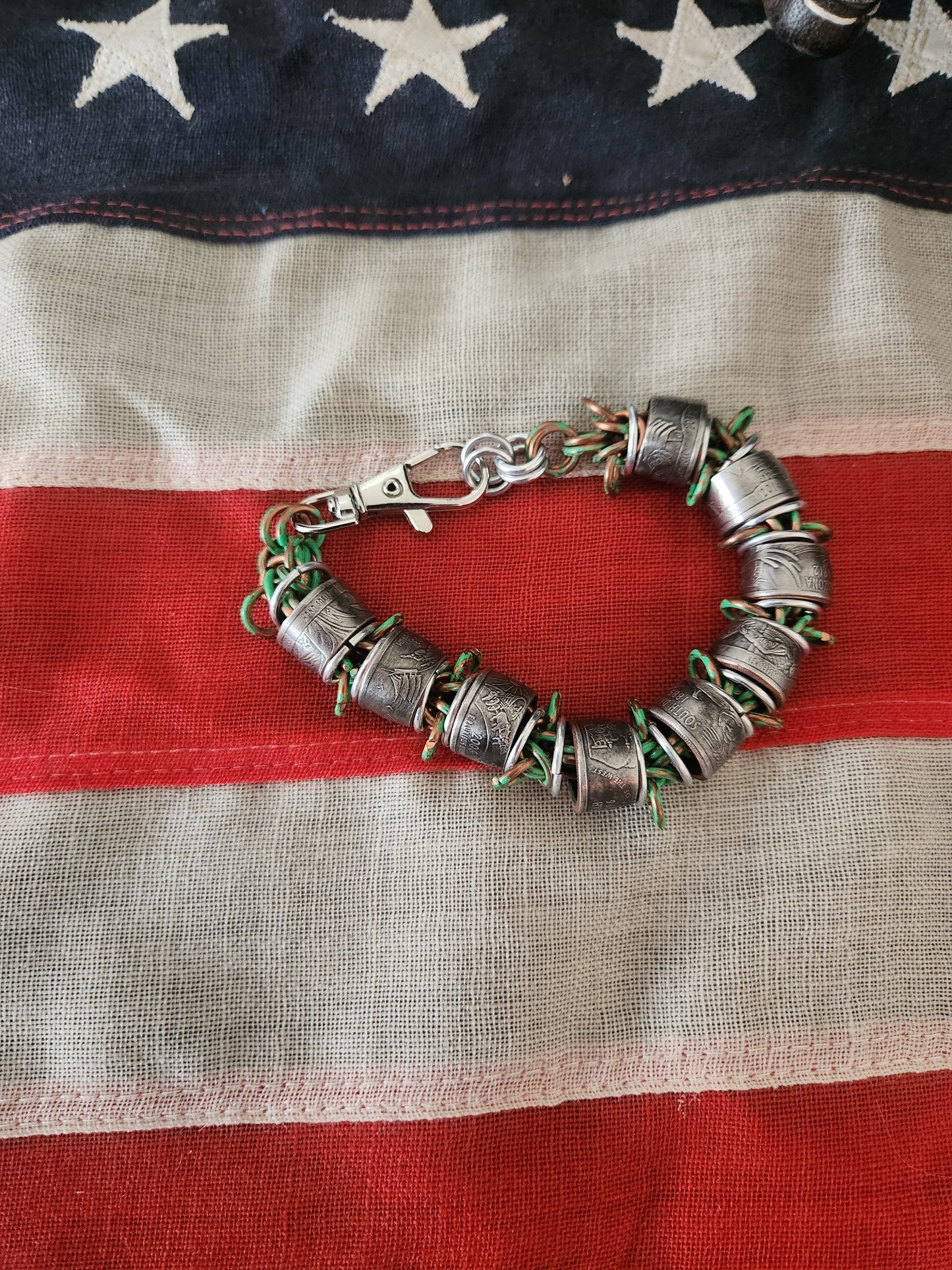 Custom United States Quarter's and Patina Polished Steel Ring Bracelet