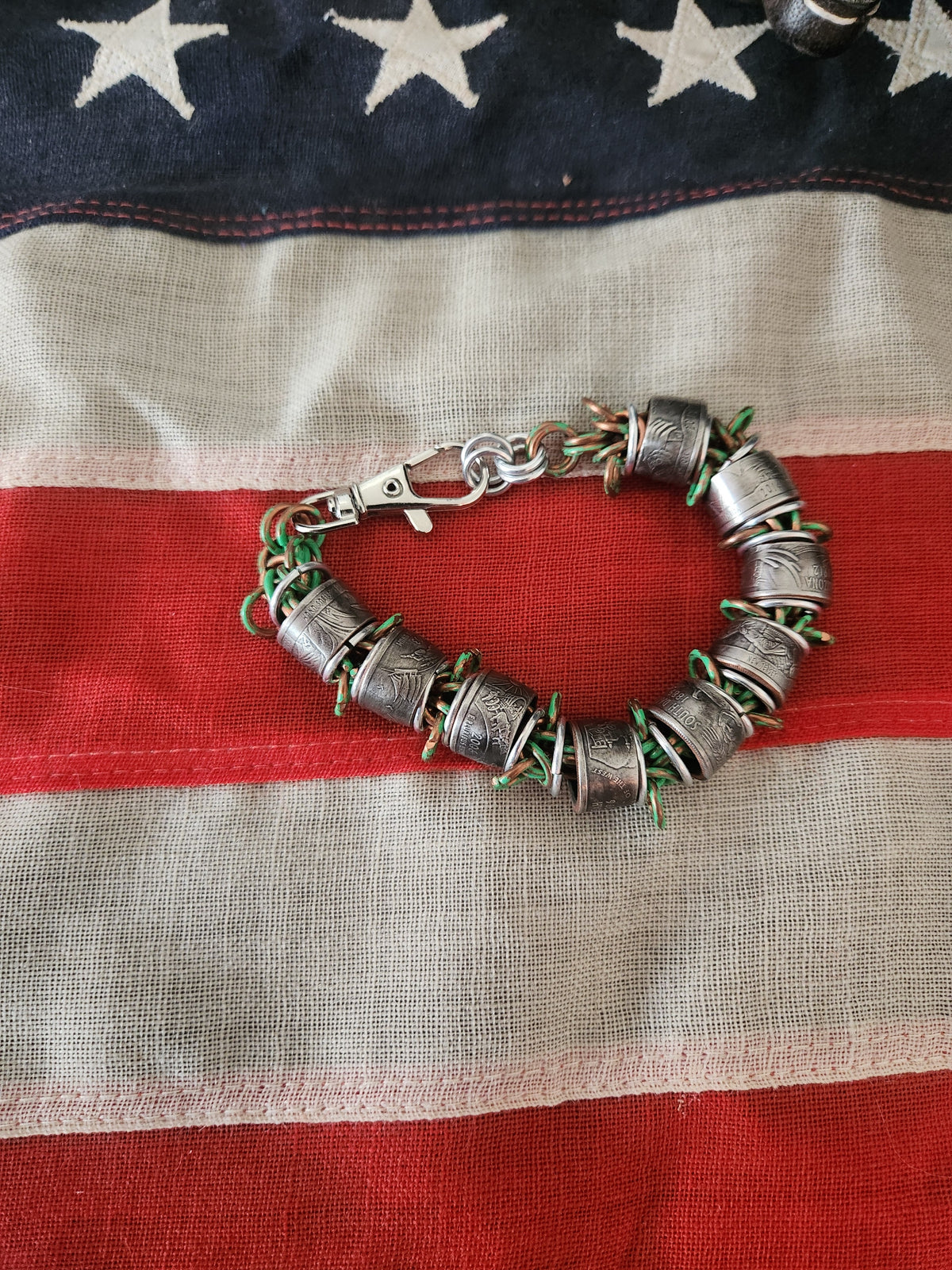 Custom United States Quarter's and Patina Polished Steel Ring Bracelet