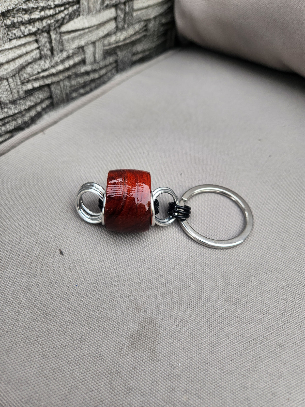 Red Heart Exotic Wood Key Chain - Unique Design with Red Wood Accent and Silver Rings
