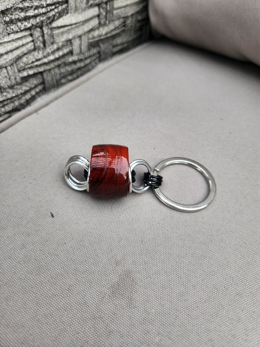 Red Heart Exotic Wood Key Chain - Unique Design with Red Wood Accent and Silver Rings