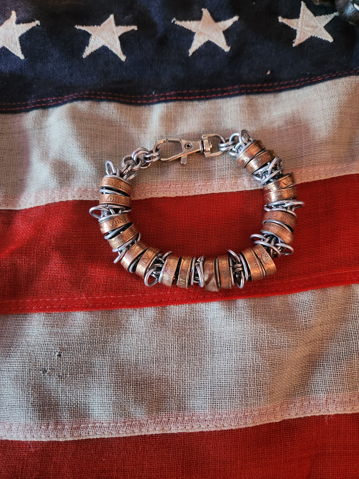 Custom United States Penny Chain Bracelet with Copper-Tone Design and Unique Twists