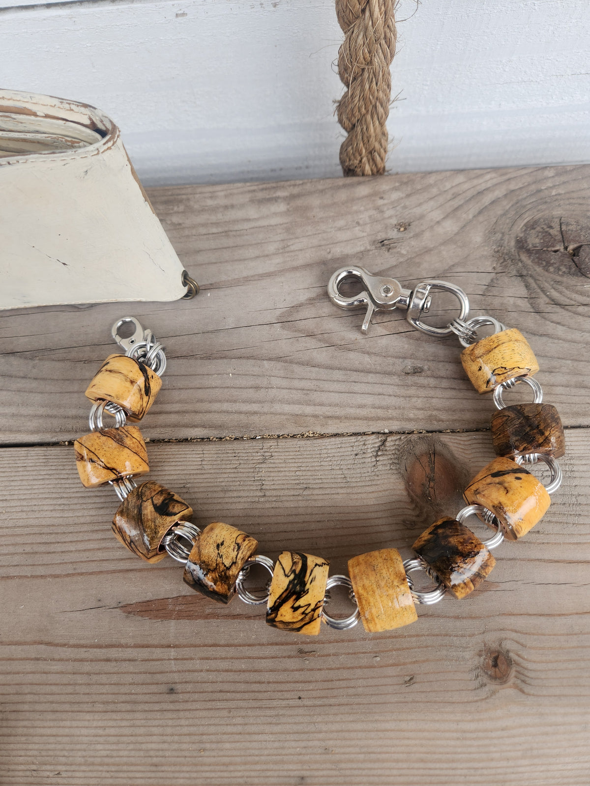 18in. Exotic Wood "Spalted Tamarind" Chain Wallet with Polished Steel Rings