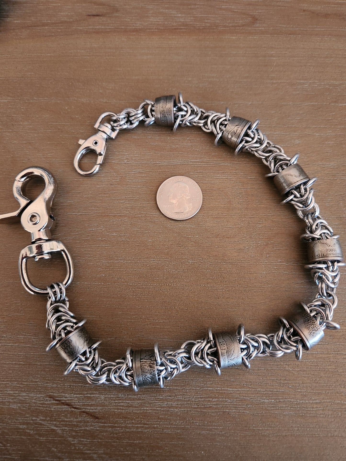 17in. Custom rolled United States quarter wallet chain with Polished steel rings
