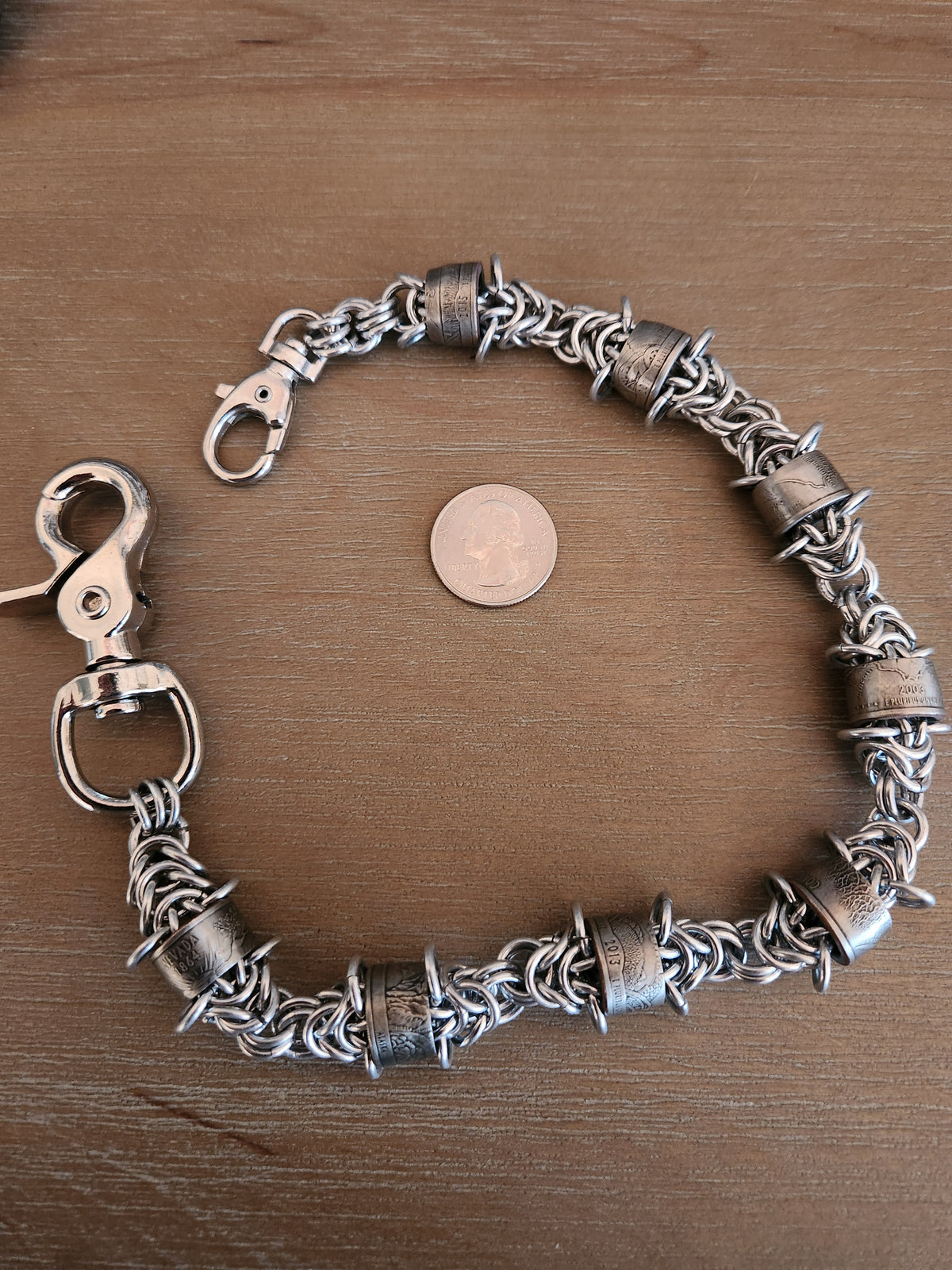 17in. Custom rolled United States quarter wallet chain with Polished steel rings