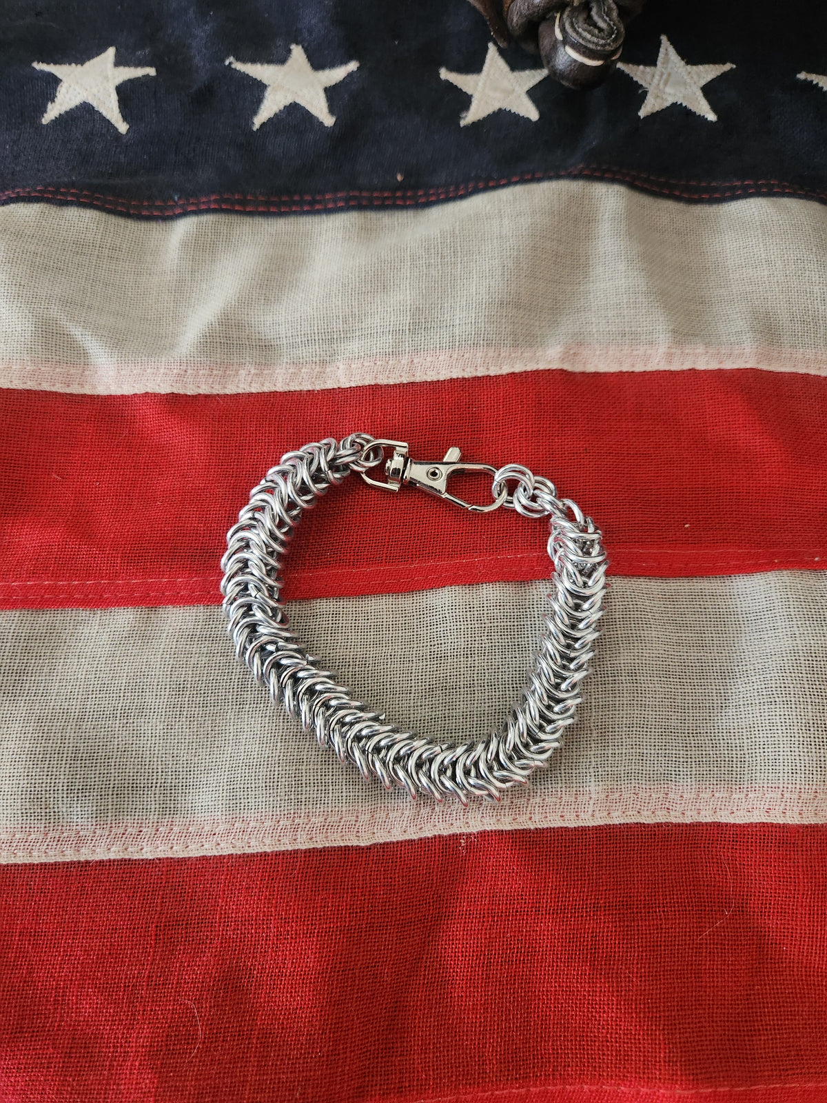 Weave Box Chain Polished Steel Bracelet with clasps
