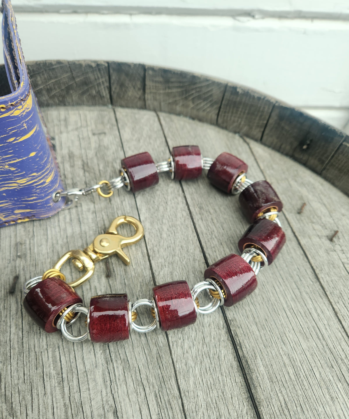 18in. Exotic Wood "Purple Heart" and polished Steel with Brass Rings