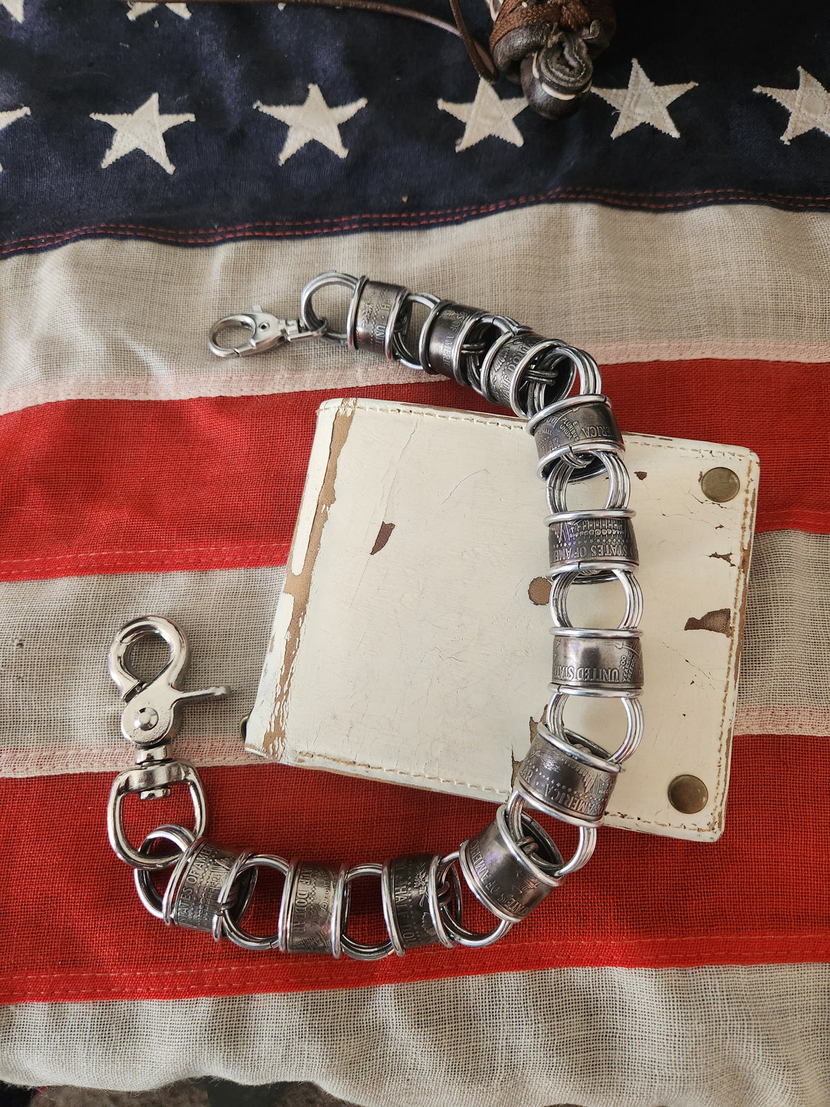 18in. Custom United States Half Dollar Coin and polished Steel Ring Wallet Chain