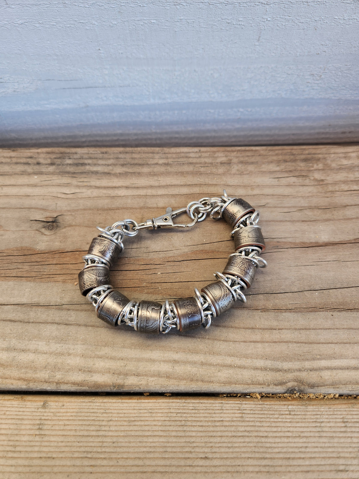 Custom United States Quarter with Polished Steel Ring Bracelet - Unique Design, Silver Finish