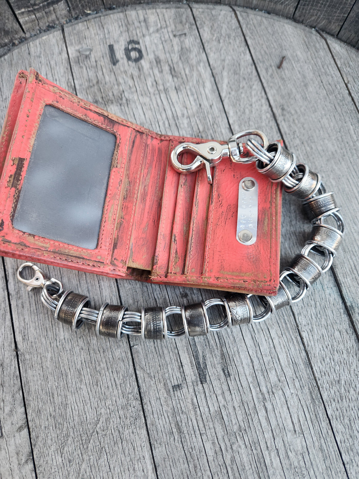 18in. Custom United States Half Dollar Coin and polished Steel Ring Wallet Chain