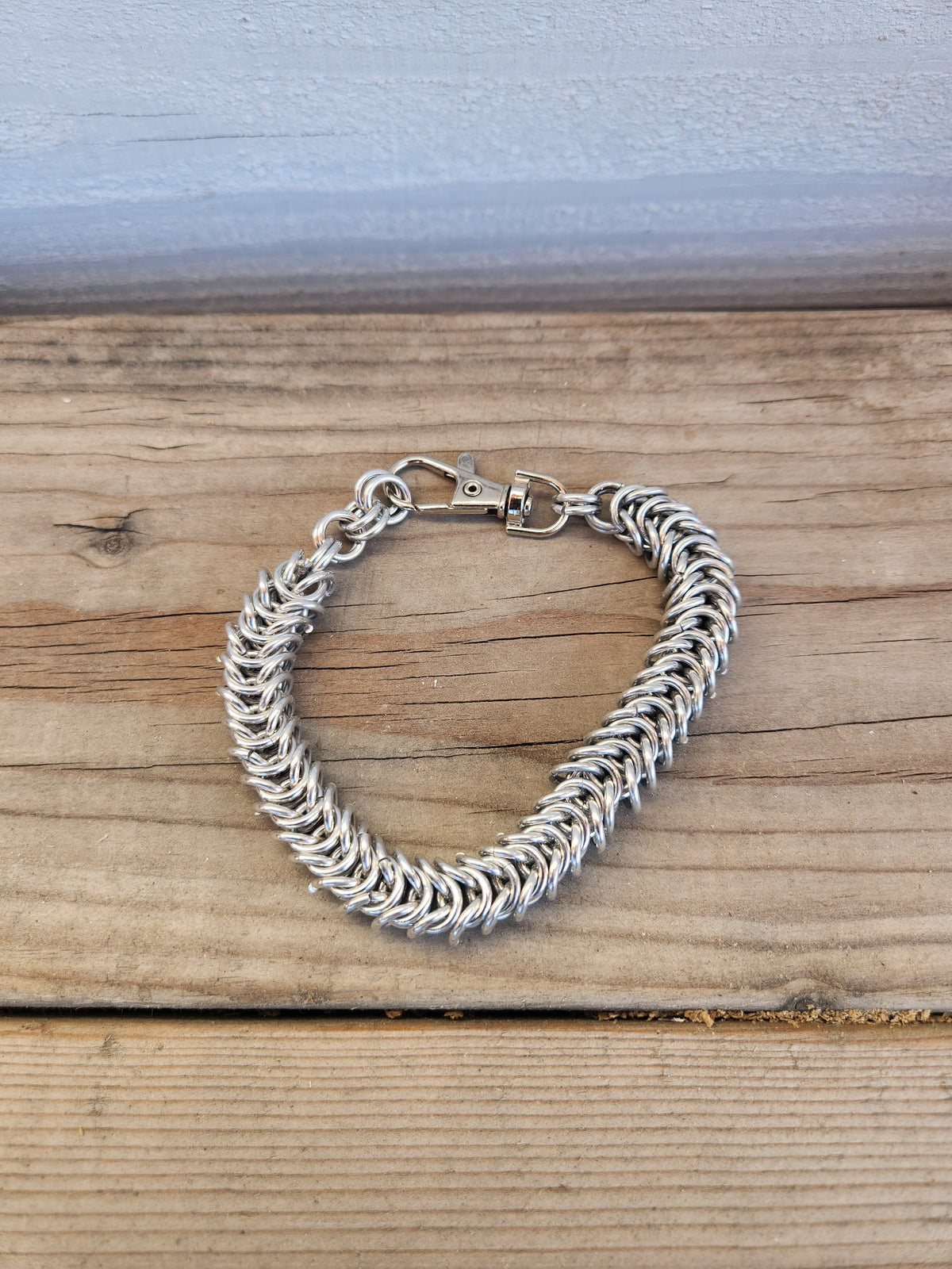 Weave Box Chain Polished Steel Bracelet with clasps