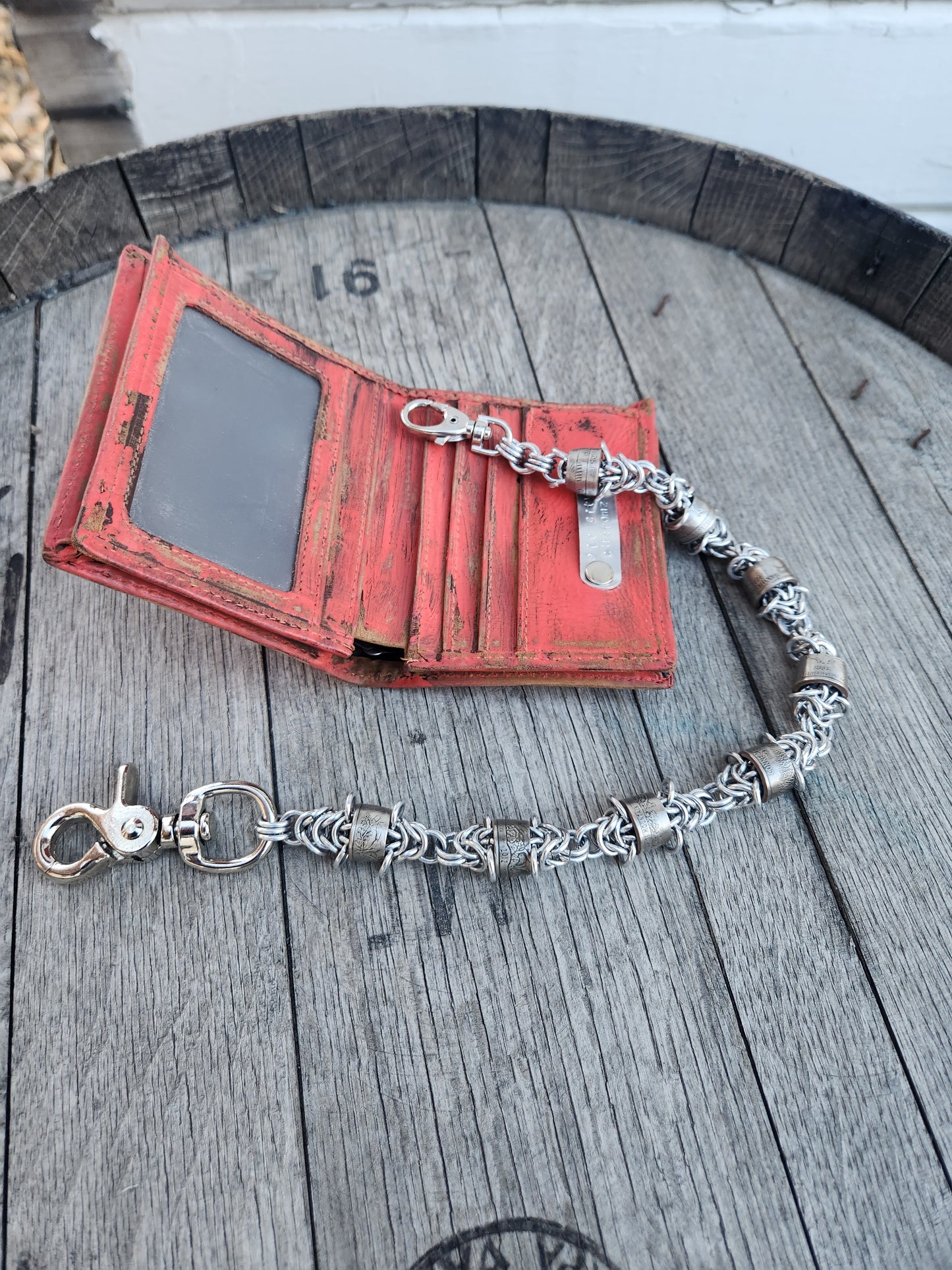 17in. Custom rolled United States quarter wallet chain with Polished steel rings