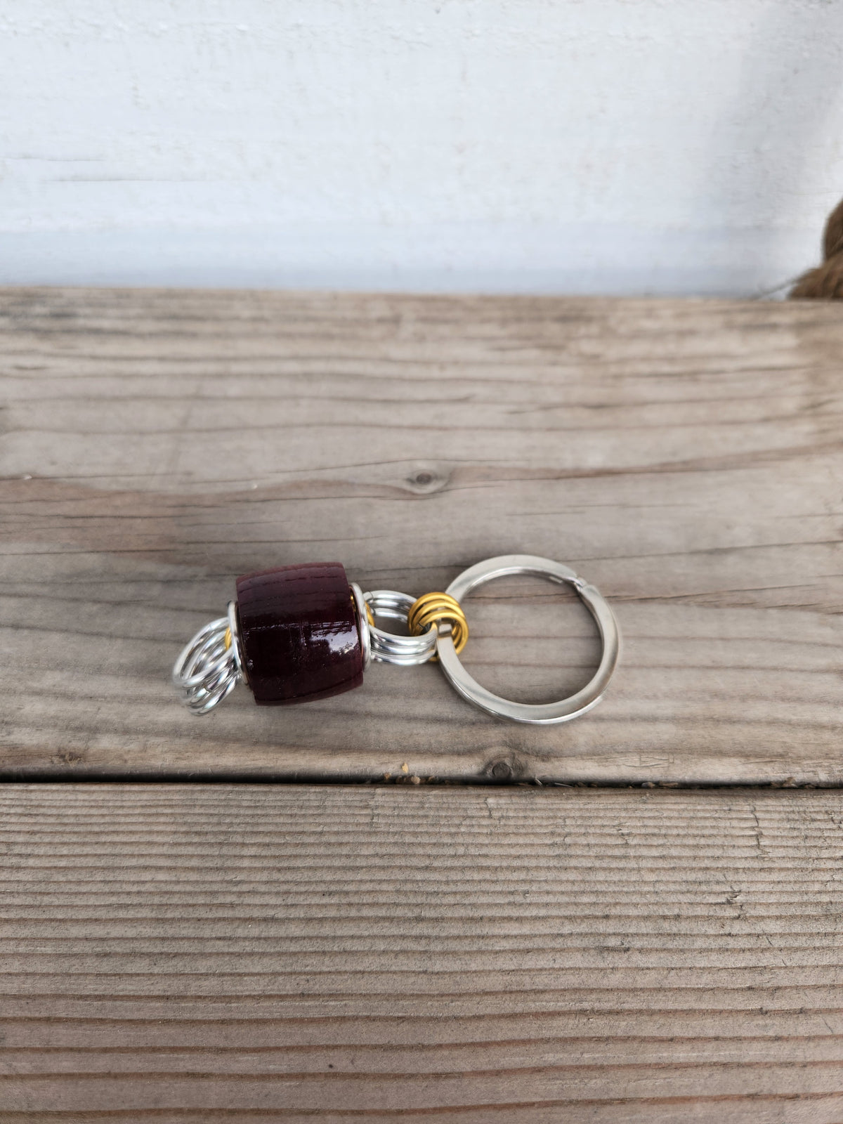 Purple Heart Exotic Wood Key Chain - Unique Design with purple Wood Accent and Silver Rings
