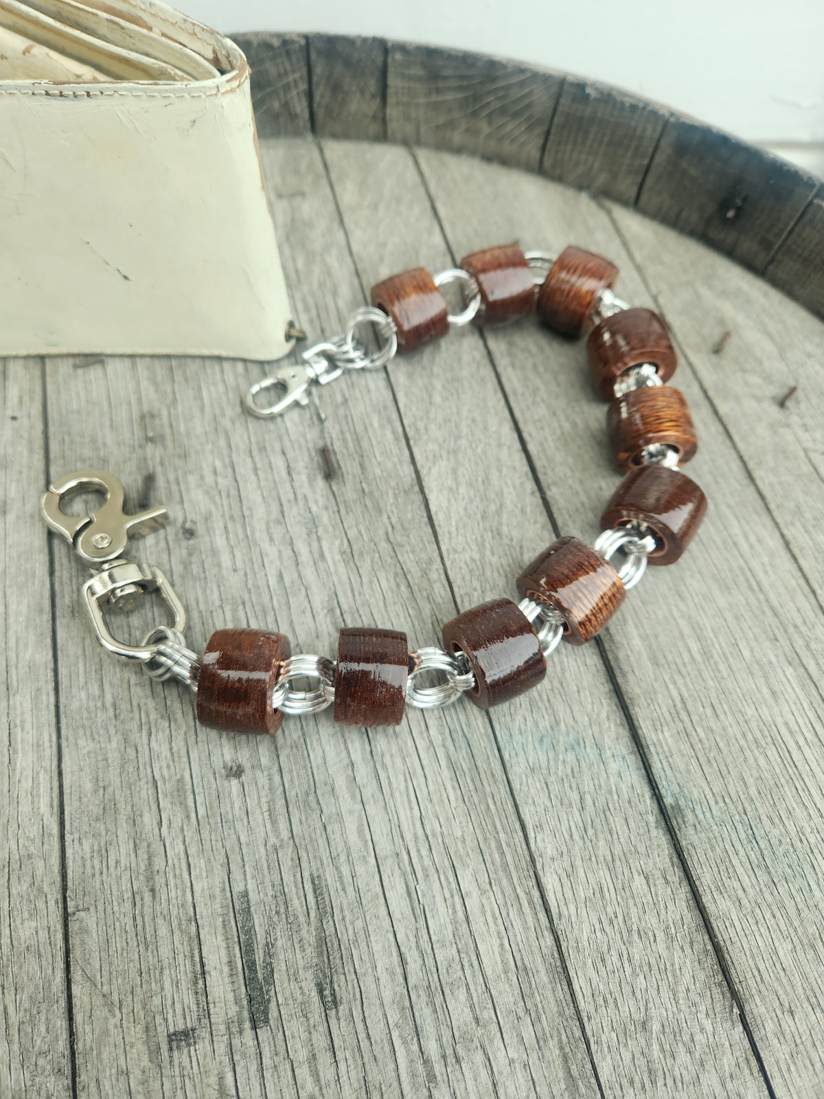 18in. Exotic Wood "Leopardwood" Wallet Chain with Polished Steel Rings
