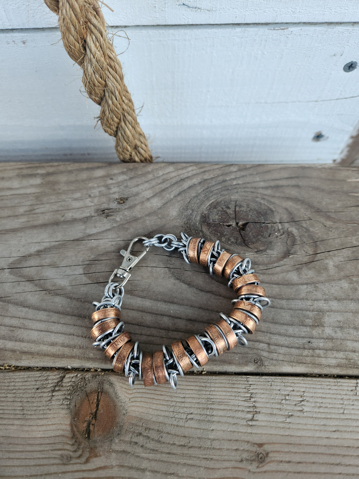 Custom United States Penny Chain Bracelet with Copper-Tone Design and Unique Twists