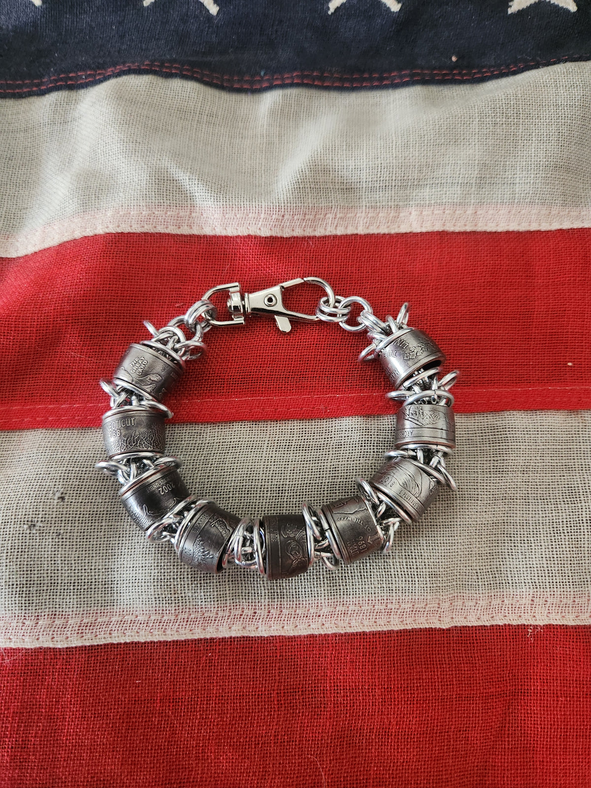 Custom United States Quarter with Polished Steel Ring Bracelet - Unique Design, Silver Finish