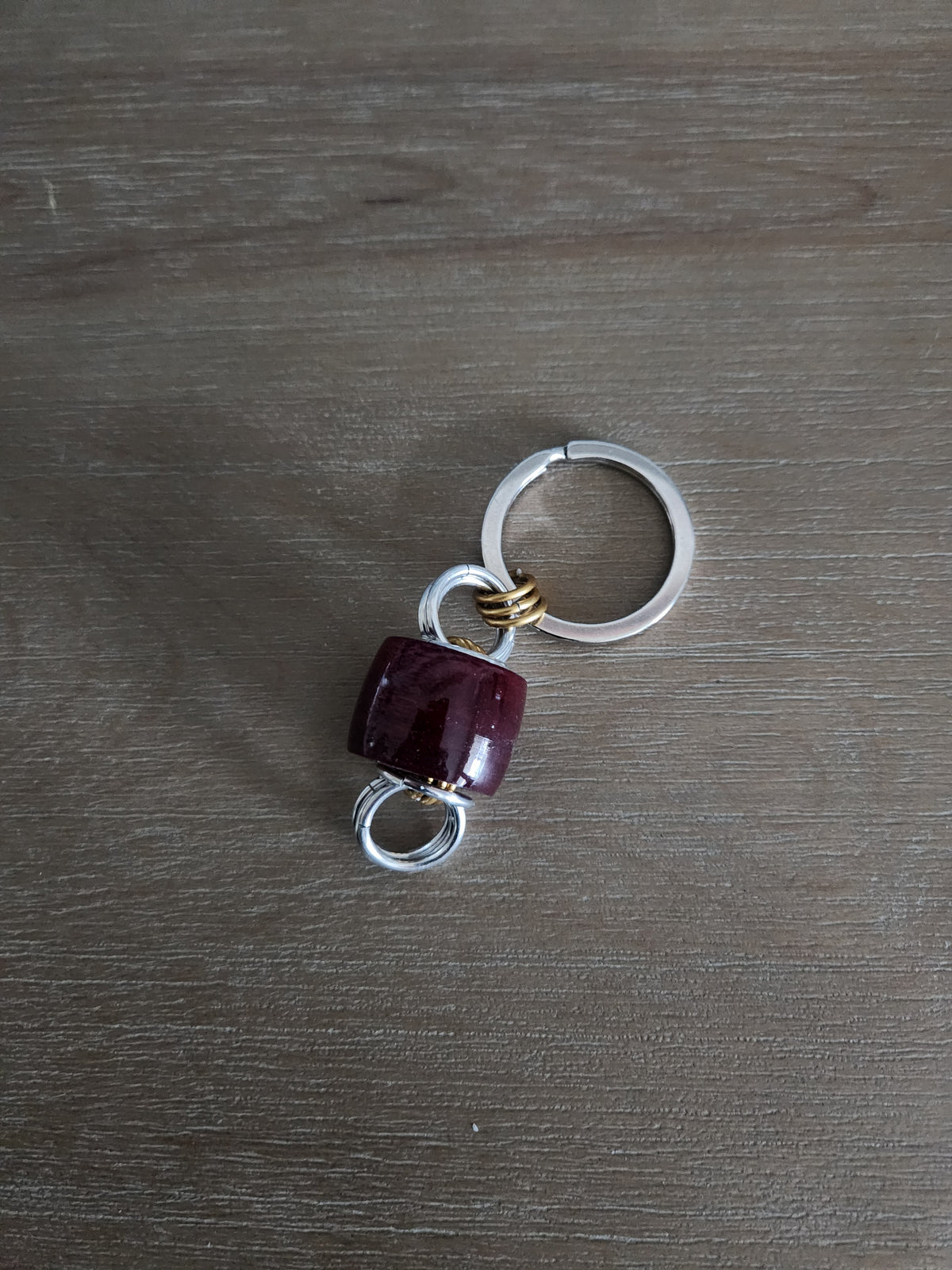 Purple Heart Exotic Wood Key Chain - Unique Design with purple Wood Accent and Silver Rings