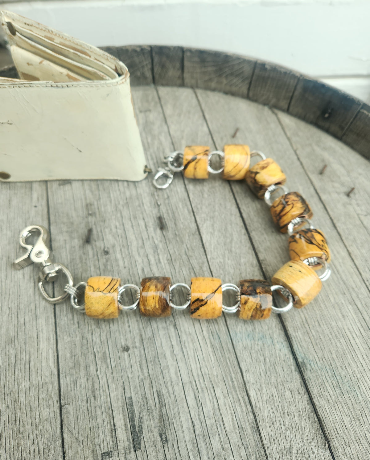 18in. Exotic Wood "Spalted Tamarind" Chain Wallet with Polished Steel Rings