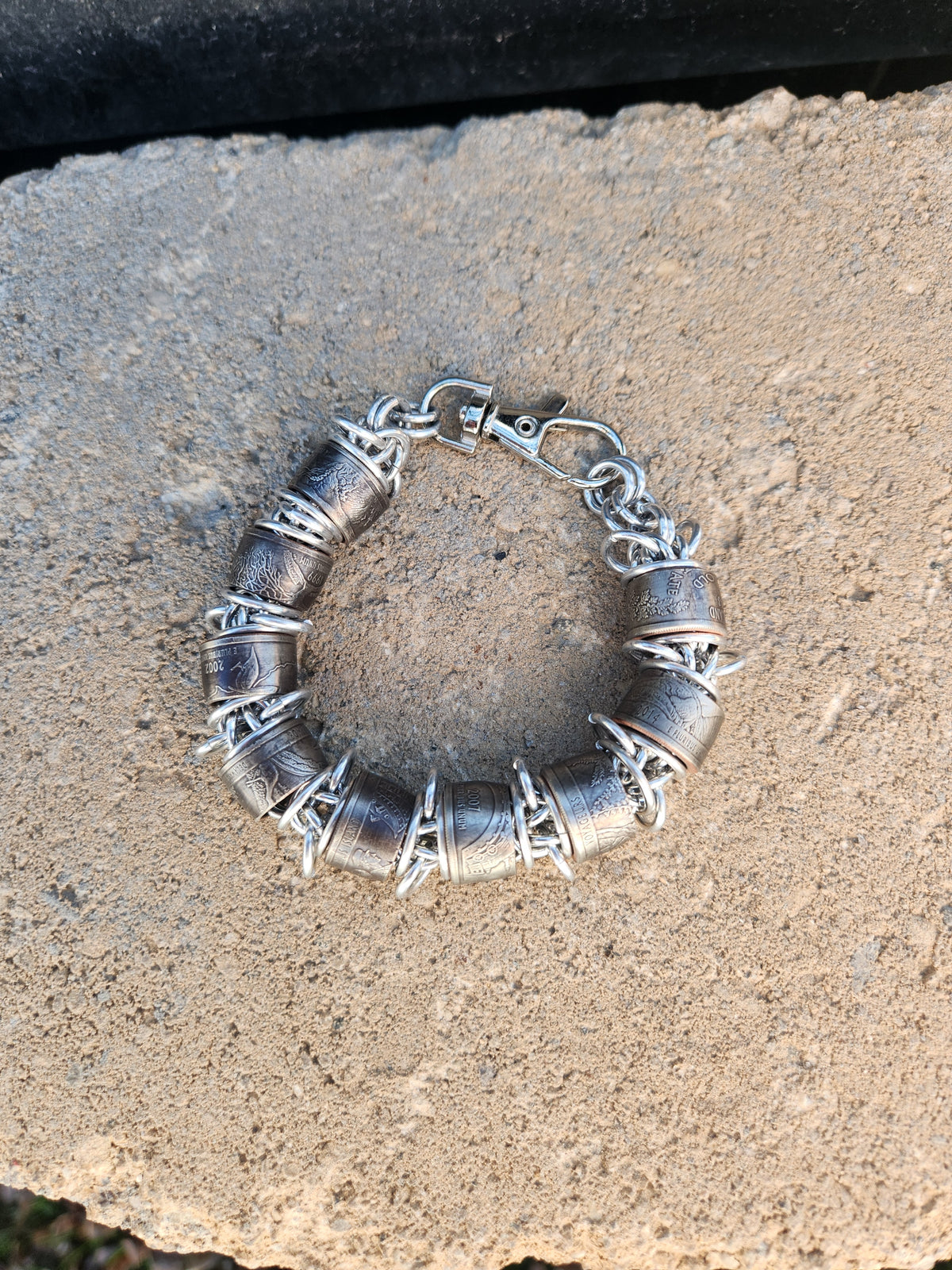 Custom United States Quarter with Polished Steel Ring Bracelet - Unique Design, Silver Finish