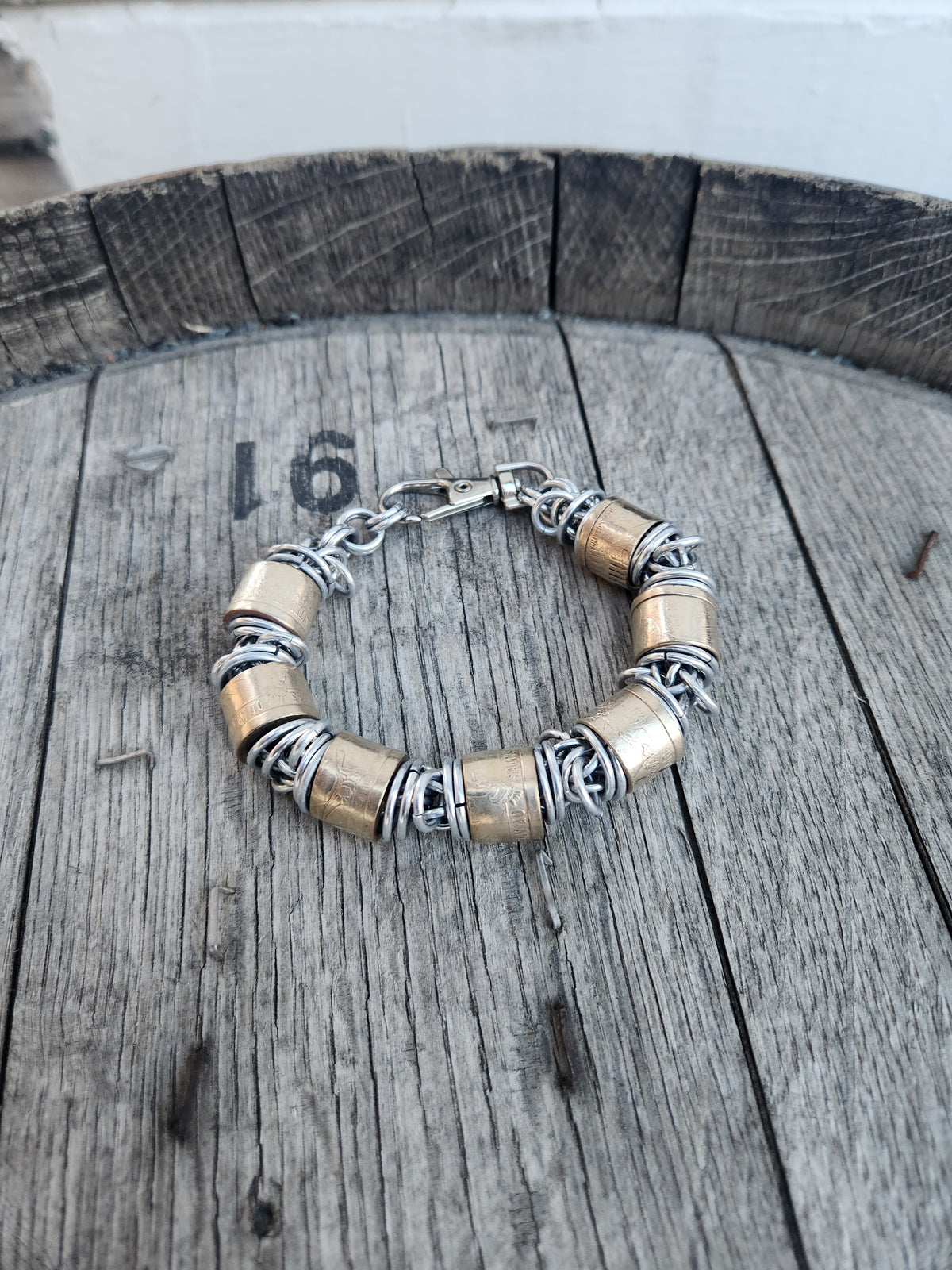 Custom United States Gold Dollar Coin and Polished Steel Bracelet - Customizable Design with Chain Link