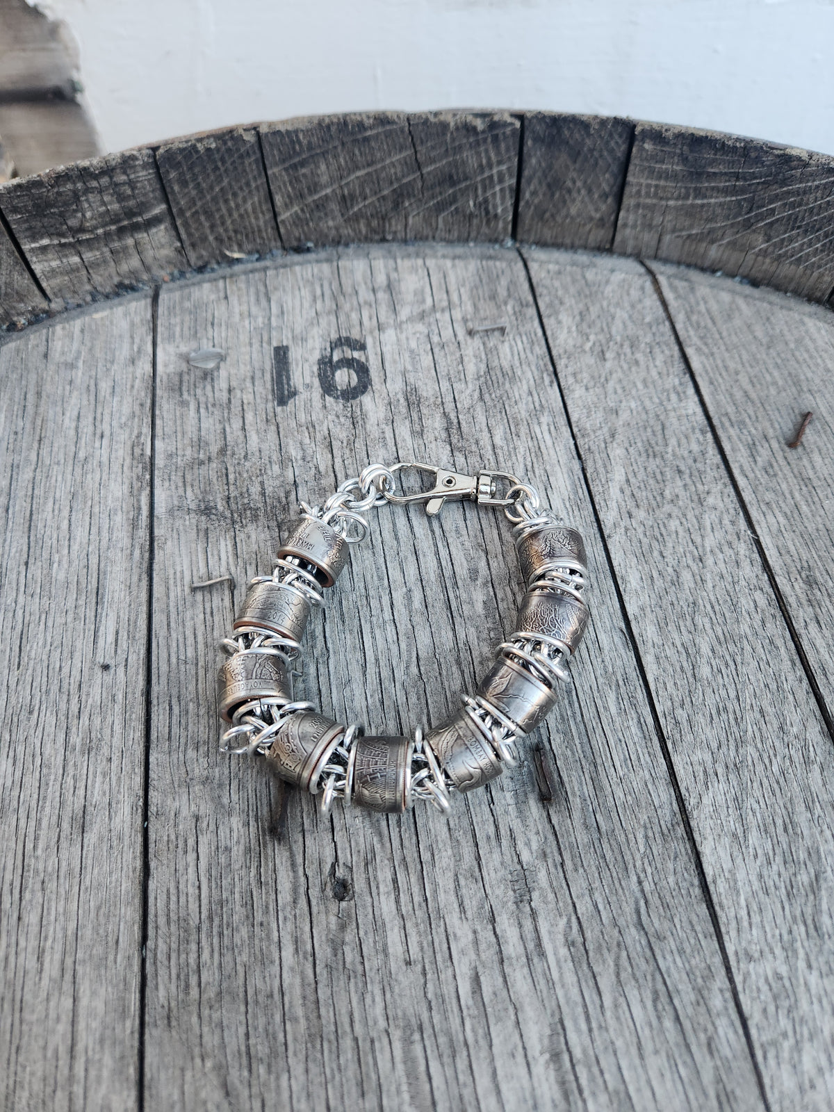 Custom United States Quarter with Polished Steel Ring Bracelet - Unique Design, Silver Finish