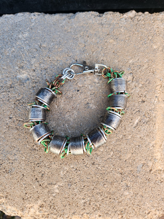 Custom United States Quarter's and Patina Polished Steel Ring Bracelet